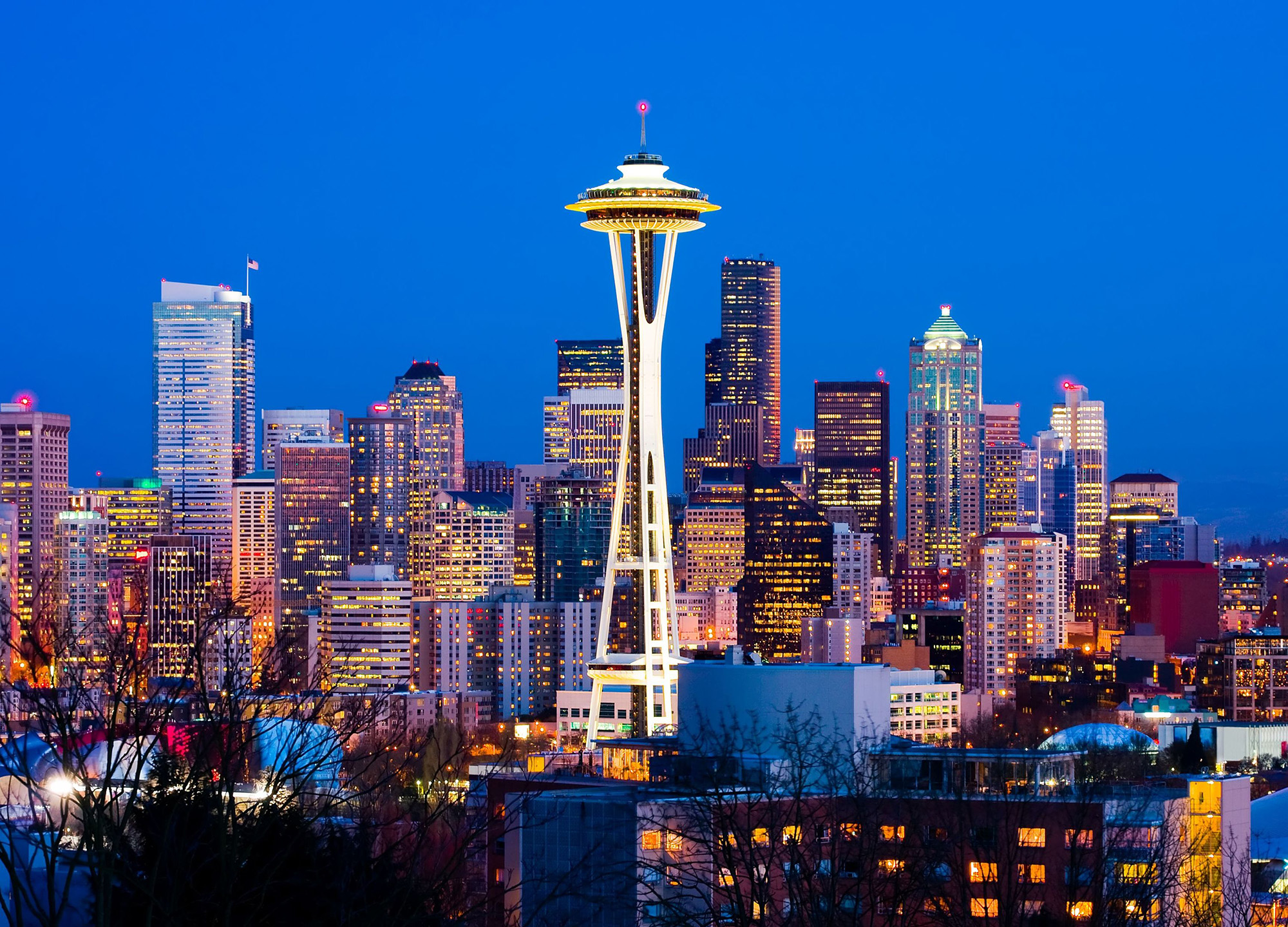 Usa Washington Seattle Skyline And Space Needle